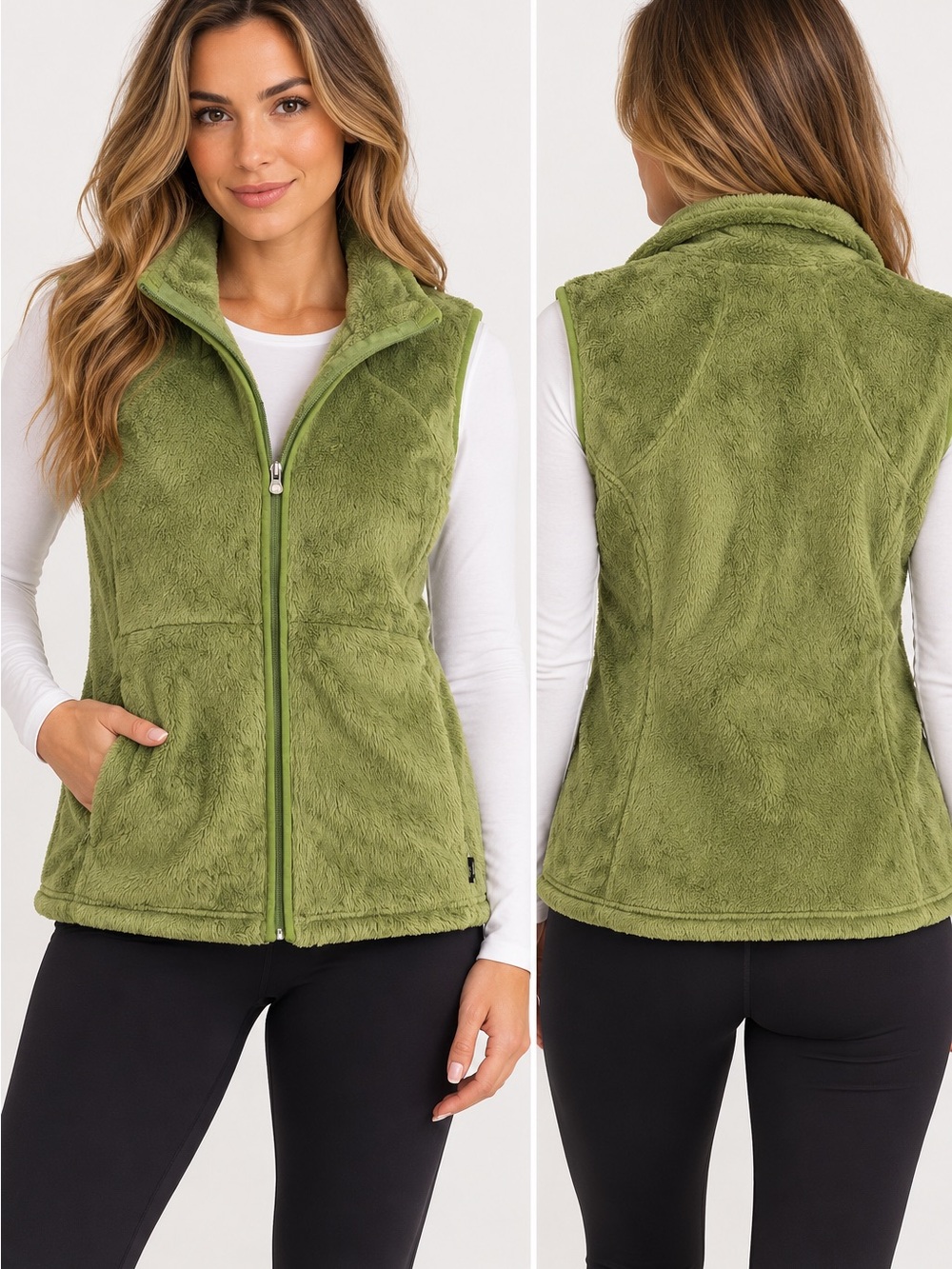 The North Face Olive Green Plush Fleece Full-Zip Vest